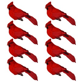 8PCS Red Cardinals Birds Ornament, 3D Artificial Vibrant Red Birds with Clip Decor for Wreath, Branches, Christmas Tree, Floral Arrangements,Realistic Cardinal for Women Gifts