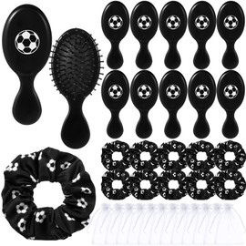 FineCheer 12 Sets Soccer Hair Ties and Hairbrushes Soccer Hair Scrunchie Mini Detangler Brush Sports Elastic Ponytail Holders Sports Party Favors Gift for Gymnasts Teams Women Girls