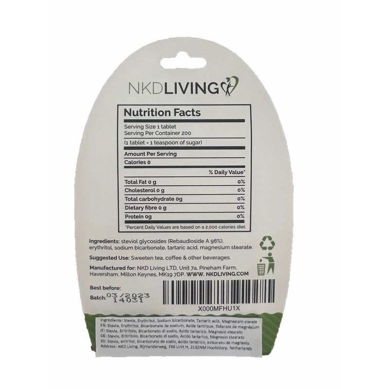NKD Living Pure Stevia Sweetener Tablets - 200 Tablets -