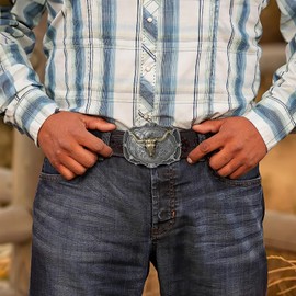 SANSTHS Cowboy Belt for Men and Women, Western Buckle Belt, Cowboy Belt Men's Embossed Leather for Jeans, Christmas Gifts, Belt, Bronze Bull Buckle - Coffee