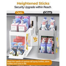 DILEASIR Under Sink Organizers and Storage Bathroom 2Pack, 2 Tier Kicthen Cabinet Basket Organizer, with Hooks, Hanging Cup, Dividers, Handles, Multi-purpose Under Sink Shelf Organizer, White