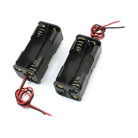 LAMPVPATH 6 Pcs 4 x 1.5V (6V) AA Battery Spring Clip Black Plastic 4 x 1.5V (6V) Battery Case Holder Box Black Red Wire Leads(Two Layers)