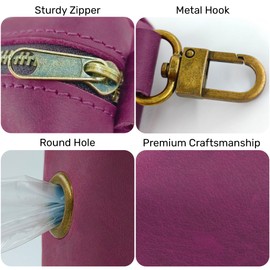 HIFA Genuine Leather Dog Waste Holder, Leash Attachable - Soft Touch Rustic Leather, Metal Clips and Easy Access to Pet Waste Bags - Dog Poop Dispenser for Outdoor Walking