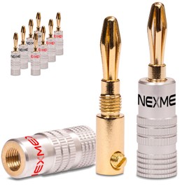 NEXMEX Banana Plug 4 mm – Set of 10 Plugs 24 K Gold-Plated Screwable for Speaker Cable – HiFi Speaker Connection