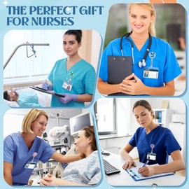 Geyoga 24 Sets Nurse Badge Reels Sets Nurse Appreciation Gift with Greeting Cards Cute Scrubs Retractable Badge Reel Inspirational Nursing ID Badge Reels Bulk for Nurses Graduation Coworker Doctor