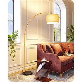EDISHINE 78.3" Gold Arched Floor Lamp, Mid Century Modern Reading Lights Over Chair, Tall Arc Standing Lamps for Living Room for Living Room, Home Office, Reading Room, Dining Room