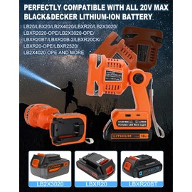 Adisipsoarin Cordless LED Flashlight for Black and Decker 20v Battery, 22W LED Work Light with USB-A&USB-C 2.1A Fast Charging Ports for Jobsite, Car Repairing, Camping, Emergency