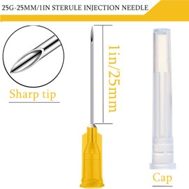 100Pack 25Ga 1Inch/25mm with Cap Dispensing Needla Accessories Disposable Lab Supplies, Individually Sealed Wrapped