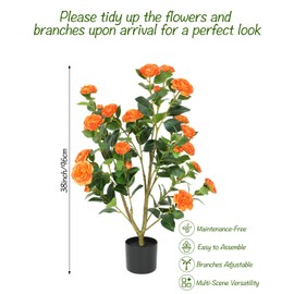 38 inch 2 Pack Artificial Orange Camellia Trees in Pot