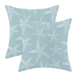BETGINY Coastal Seafoam Blue Starfish Throw Pillow Cover 18X18 Inch Pack of 2,Summer Nautical Ocean Decorative Pillow Covers Square Linen Beach Pillow Cases Cushion for Bedroom Home Sofa Decor
