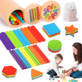 Montessori Toy Wooden Toy Color Sorting Tubes Fingertip Education 1 2 3 4 Years Old Children Birthday Present Promotes Cognitive Development and Hand Eye Coordination Boys Girls Potting Toys Toddler