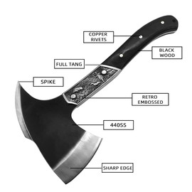 Full Tang Strong Tactical Axe Tomahawk Retro Embossed Sharp Edge Camping Hatchet with Nylon Sheath