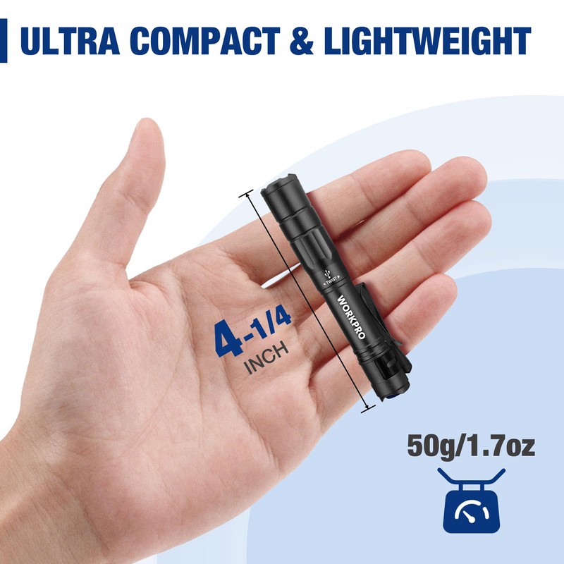 WORKPRO Rechargeable Pen Light, Mini Flashlight, 2 Pack Ultra-Compact EDC