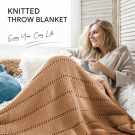 RECYCO Cable Knit Light Brown Throw Blanket for Couch, Super Soft Warm Cozy Decorative Knitted Throw Blanket 2.3LB for Bed, Sofa, Chair 50"x60"