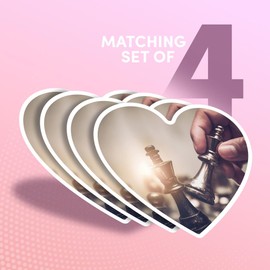 Vinyl Heart Stickers (Set of 4) 10cm - Chess Board Game Skill Strategy for Laptops, Tablets, Luggage, Scrap Booking, Fridges #52705