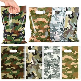 Xuniea 100 Pcs Camo Party Favor Bags Bulk Camouflage Goody Candy Treat Bags Army Themed Khaki Plastic Gifts Decorations for Camping Veteran Soldier Birthday Baby Shower Gifts Supplies