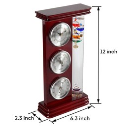 Lily's Home Analog Weather Station, with Galileo Thermometer, a Precision Quartz Clock, and Analog Barometer and Hygrometer, 5 Multi-Colored Spheres (6" L x 2" W x 12" H) - Silver