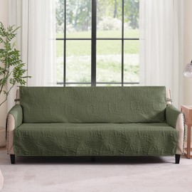 Pamhaven Quilted Olive Green Sofa Slipcovers with Pockets, Anti-Slip Medallion Couch Covers for 3 Cushion Sofa, Couch Cover for Dogs Cats Water-Repellent Machine Washable (Large Sofa 68", Olive Green)