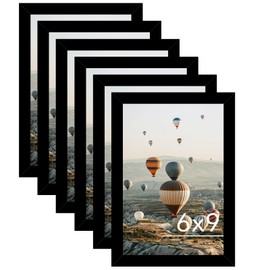 JCJMY 6x9 Picture Frame Set of 6 for Wall Hanging or Tabletop, Wood 6 x 9 Wall Gallery Poster Photo Frames Bulk for 6 by 9 Photo, 6 Pack, Black