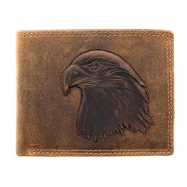 Lemasi Genuine Leather Wallet with RFID Protection Hunter Leather Wallet Raised Embossed Eagle, brown, Casual