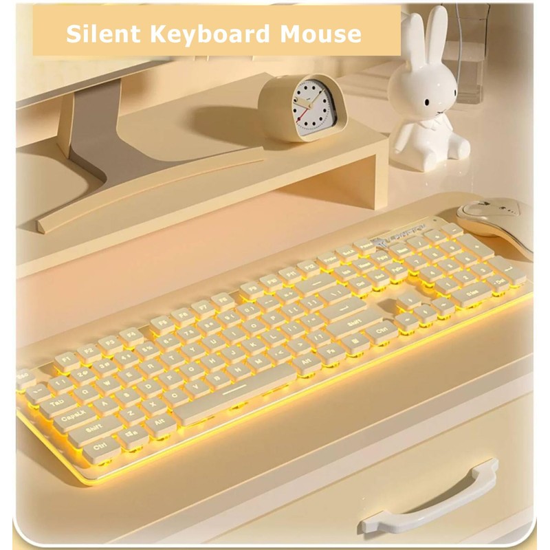 Wireless Keyboard and Mouse Combo, 2.4G Rechargeable Full Sized Backlit