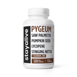 STAY ALIVE Pygeum Africanum Supplement, 7-in-1 Extract w/Saw Palmetto, Pumpkin Seed, Stinging Nettle and Lycopene, 120 Vegan Capsules, Non-GMO and Gluten-Free Pygeum Supplement for Men and Women
