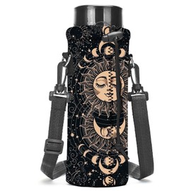AMARY 1000ML Neoprene Water Bottle Carrier Bag with Adjustable Shoulder Strap,Insulated Water Bottle Cover for Stainless Steel/Glass/Plastic Bottles 34OZ (Sun Moon)