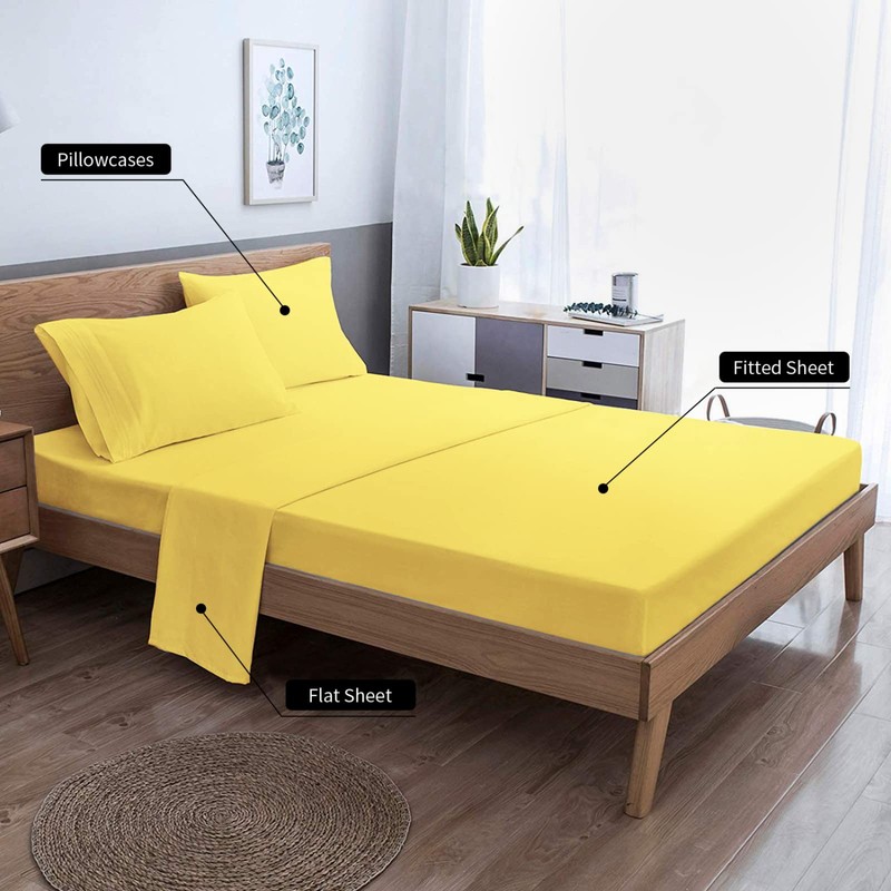 EaseHome Yellow Sheets for Queen Size Bed Set -Deep Pocket