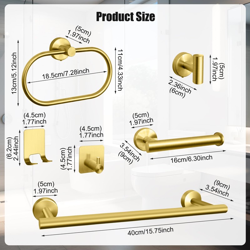 Bathroom Hardware Set, 7 Pcs Bathroom Towel Rack Stainless Steel