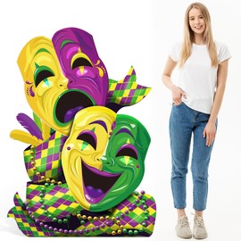 ReliThick 5 Feet Tall Mardi Gras Mask Cardboard Stand up Large Mask Cardboard Cutout Standup Display for Mardi Gras Party Yard Home Decor Photo Op Supplies