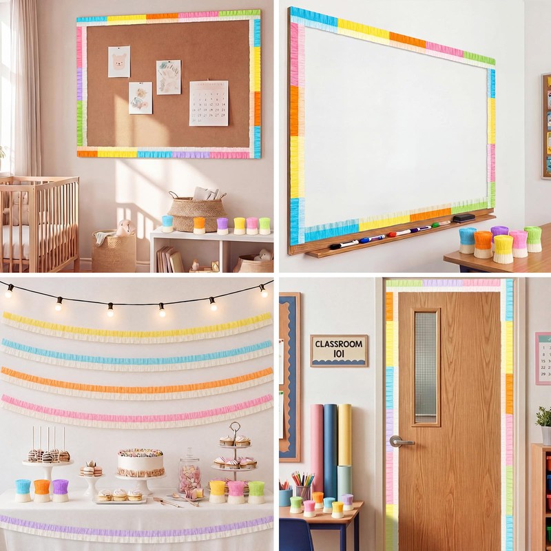 6 Roll Pastel Ruffled Bulletin Board Border 59ft Double Layer