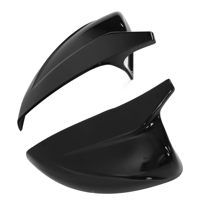 Pair Horned Rearview Side Door Mirror Covers Glossy Black Replacement
