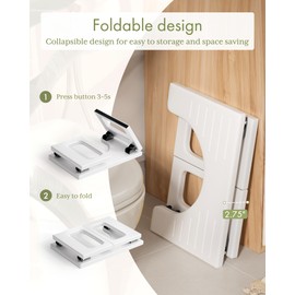 AmazerBath 8.5 Inches Bamboo Toilet Stool Squat for Adults, Collapsible Poop Stool for Bathroom, 0.79" Thickness Squatting Potty with Non-Slip Strip, No Assembly Required, White