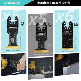 AMZBSAW 16 PCS Titanium Oscillating Saw Blades Metal Cutting, Multitool Blades for Soft Metal Nails Hard Material and Wood Plastic, Multi Tool Blades Kits Fit Dewalt Ryobi Bosch Milwaukee