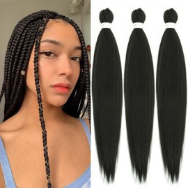 Braiding Hair Pre stretched 26 Inch 3 Packs Natural Black Pre-stretched Braiding Hair EZ Braid Yaki Texture Synthetic Hair Extensions for Crochet Box Braids