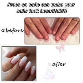 24 PCS Gradient French False Nails - Medium Length - French False Nails - White Pink Fake Nails with Glue - Reusable Glossy Full Cover Stick on Nails for Women Girls