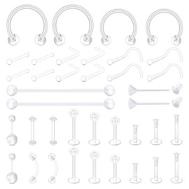 LAURITAMI Clear Piercing Retainer for Nose Septum Lips Tongue Nipple Belly Button Ear Cartilage Piercing Hoops Plastic Piercing Placeholder Jewellery for Surgical, Plastic