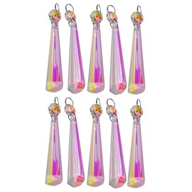 Pick from 7 Sets - 10 Aurora Borealis AB Iridescent Prisms Chandelier Drops Droplets Cut Glass Crystals Beads by Seear Lights (72mm Slant End Icicle)