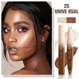 FeiCuiYun Dual-Ended 2-in-1 Cream Contour & Highlighter Stick Makeup For Face & Body – Waterproof, Long-Lasting, Suitable for All Skin Tones, 05#Nuetral Nude + Silver Shimmer