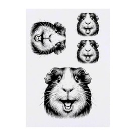 4 x 'Happy Guinea Pig' Temporary Tattoos - Water Resistant, Skin-Safe, Non-Toxic Transfers, Mixed Sizes (TO00080210)