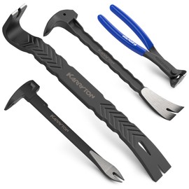 KARRYTON 4-Piece Heavy-Duty Pry Bar Set – 12" & 10" Utility Claw Pry Bars, 15" Flat Pry Bar, 8" End Cutting Pliers | CR-V Steel Nail Puller Tool with Hammer-Function & Ergonomic Grip