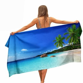Ulticool Microfibre Towel – Beach Sea Palm Tree – 160 x 80 cm – Lightweight Travel Towel Quick Drying Bath Towel Beach Towel Sauna Towel Microfibre Microfibre – for Travel Fitness Sports Beach