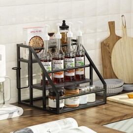 Vantimo Coffee Syrup Rack Organizer, 3 Tier Countertop Storage Shelves, Kitchen Storage, 12 Syrup Bottle Stand Holder for Wine, Liquor, Kitchen Coffee Station Organizer Rack, 13.8"x13.4"x13.0", Grey