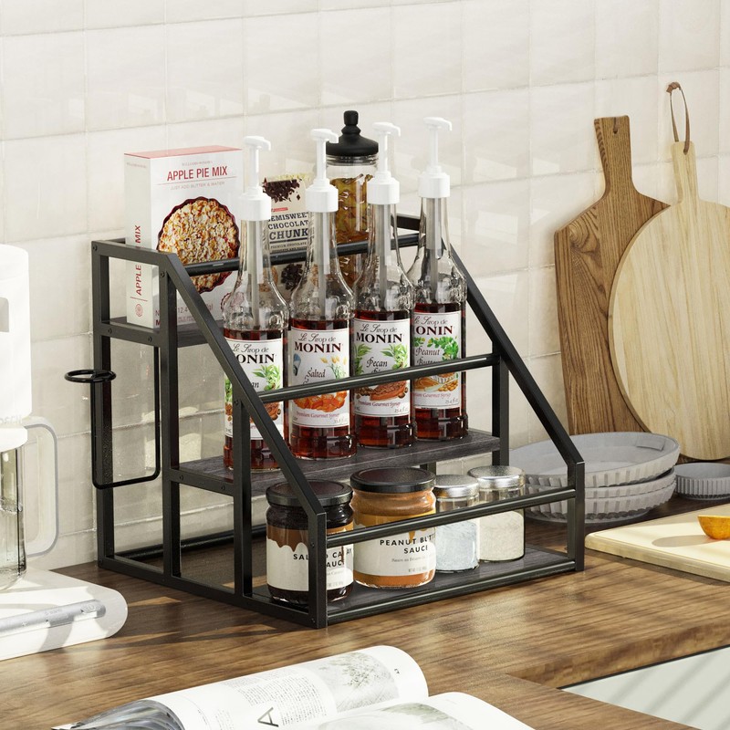 Vantimo Coffee Syrup Rack Organizer, 3 Tier Countertop Storage Shelves,