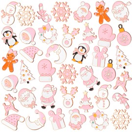 CraftyDream 40 Pcs Pink Christmas Enamel Pins Bulk for Backpacks Xmas Brooch Button Christmas Tree Snowman Snowflake Santa Gingerbread Lapel Pin for Girly Women Clothes Bags Hat Accessories Gift