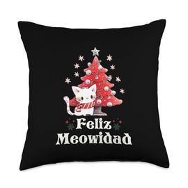 Feliz Meowidad Cat Christmas Tree Funny Cat Lover Throw Pillow
