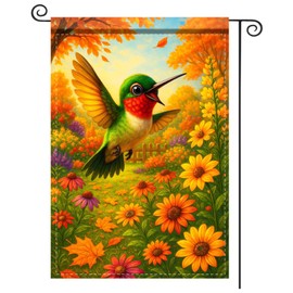 Nuxovilar Thanksgiving Garden Flag Fall Garden Flag 12x18IN Hummingbird & Autumn Blooms Yard Porch House Double - Side For Home Outdoor Decor