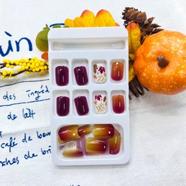 LWTZLW Fall Maple Leaf Press on Nails Short Square Thanksgiving Fake Nails Glitter Red Orange Design Autumn Glue on Nail Reusable Acrylic Stick on Nail for Women