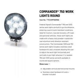 Federal Signal COM750-RND Commander White 750 Round LED Work Light NEW