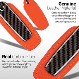 T-carbon Carbon Fiber Keychain,Genuine Leather Key Chain for Car Keys,Key Fob Keychain with Anti-Lost D-Ring,Car Key Accessories for Men Women,Orange